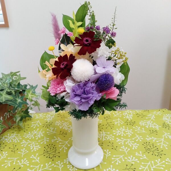 プリザーブドフラワー 仏花 単品 お供え花 お仏壇用 花器付き