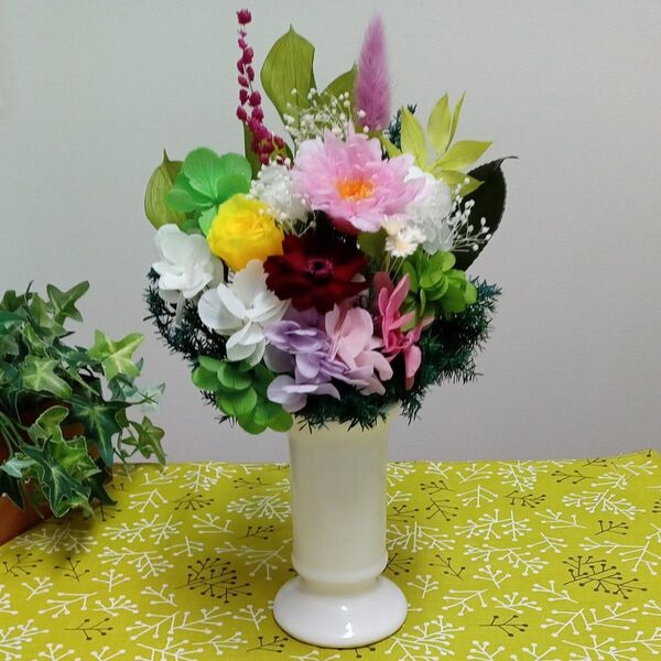 プリザーブドフラワー仏花 単品 お供え花 花器付き お仏壇花