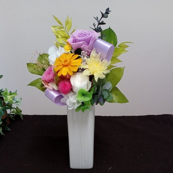 プリザーブドフラワー 単品 お供え花 お仏壇用 花器付き
