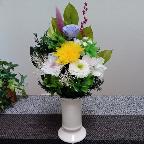 プリザーブドフラワー仏花 単品 お供え花 お仏壇花 花器付き