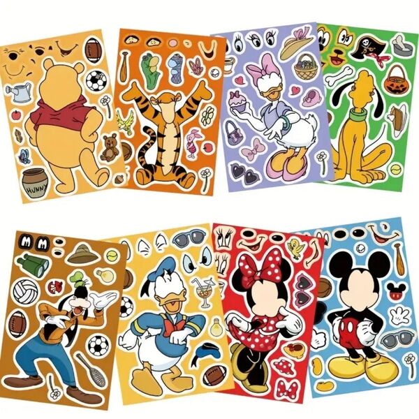 ステッカー 型はめパズル 福笑い ミッキーフレンズ プーさん 8枚セット シール 知育玩具