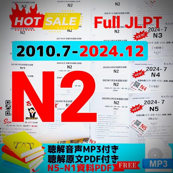 JLPTN2真題/日本語能力試験N2過去問【2010年7月〜2024年12月】JLPT Old Questions29回★★★★★