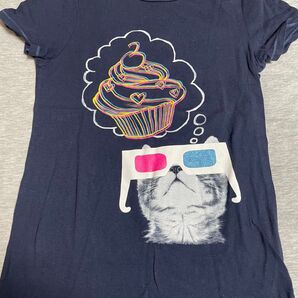 Gapkids Tシャツ 160 女の子 ネイビー ネコ プリント