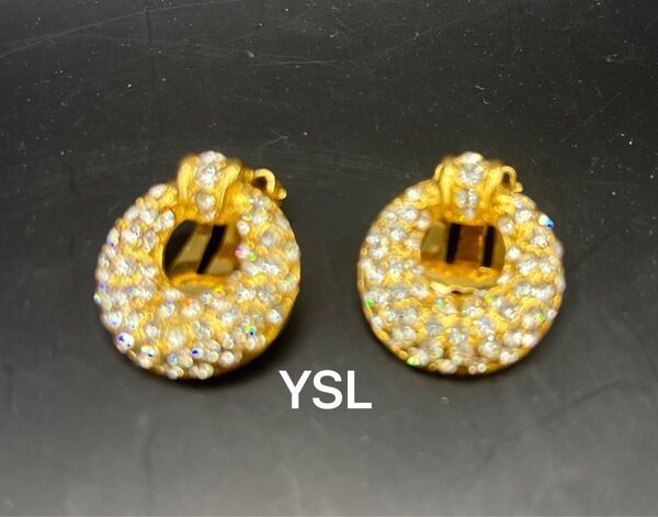 Yves Saint Laurent イヴサンローラン ラインストーン イヤリング ゴールド クリップ式 YSL ヴィンテージ