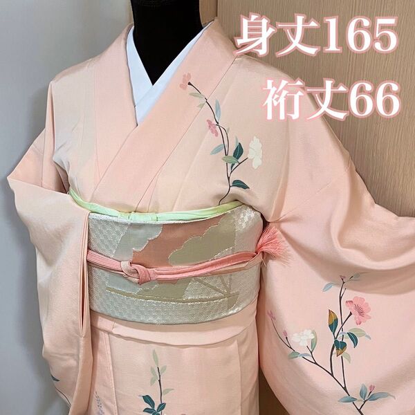 訪問着 付下げ 袷 正絹 ピンク 薄桃 トールサイズ ロング丈