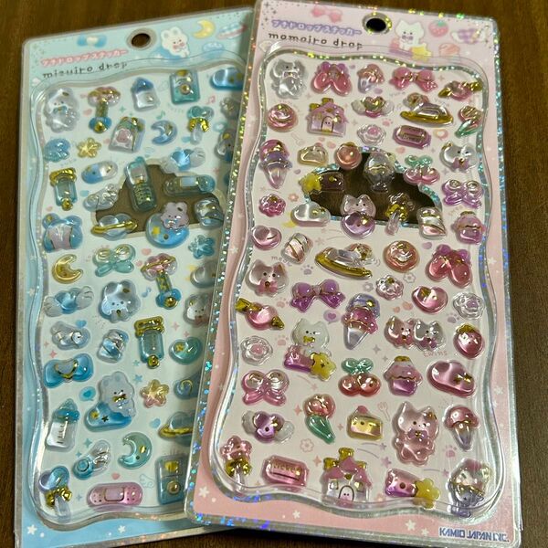 プチドロップステッカー みずいろうさぎ ももいろねこ
