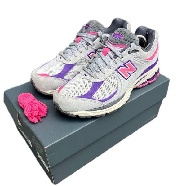 New Balance M 2002 グレー ピンク 25.5cm ホワイト ニューバランス 2002R 白 パープル スニーカー