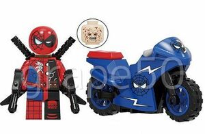 レゴ風★スパイダーマン×デッドプール+バイクセット★マーベルコミック★ミニフィギュア：レゴ互換・レゴカスタム