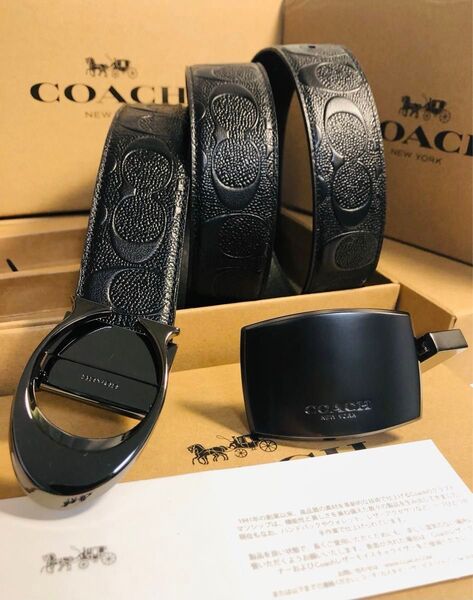 COACHコーチ新品正規品リバーシブルレザーベルト 回転バックル2個