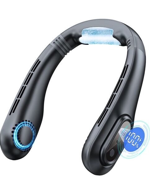 新品 首掛け扇風機 ネッククーラー ネックファン&LCD液晶ディスプレイ表示 冷感プレート付き 携帯扇風機 扇風機 羽なし