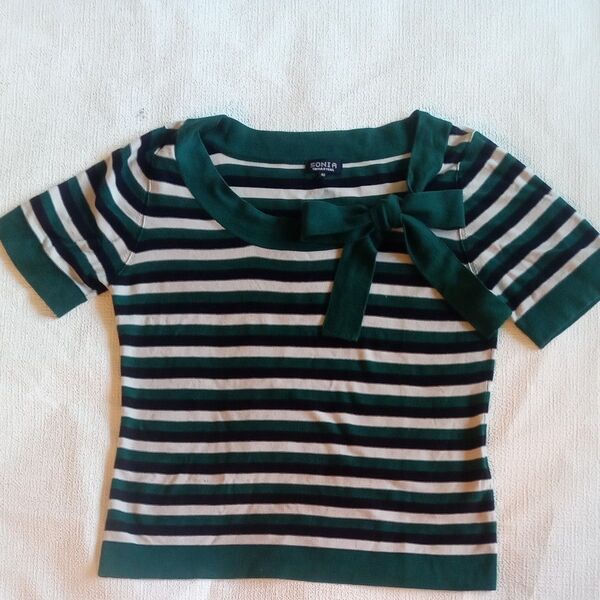 SONIA RYKIEL ボーダー柄ニット グリーン 40