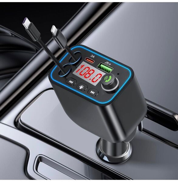 新品 巻き取り式 4in1 車 充電器 シガーソケット 4台同時充電 カーチャージャー 充電ケーブル 2本 DC12/24V