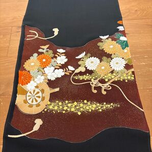 ★和布★正絹 黒留袖 ハギレ(花車柄)160㎝【n1188989250】