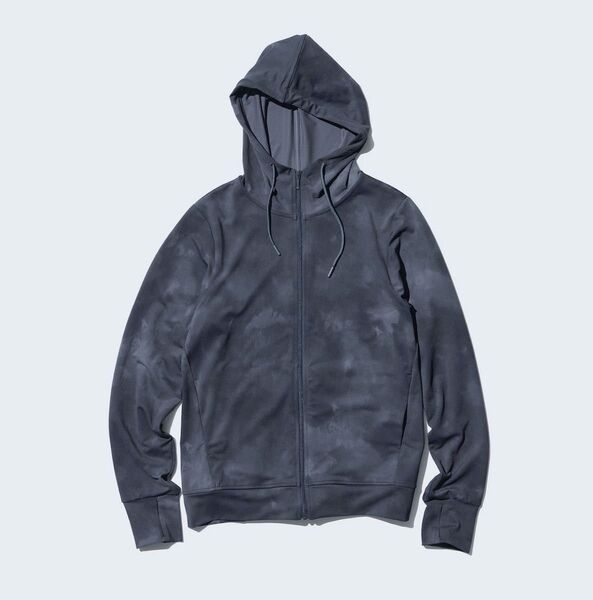 ユニクロ エアリズム UVカットメッシュフルジッププリントパーカ M レディース UVカットパーカー ダイダイ ダークグレー
