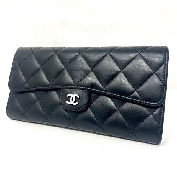 CHANEL シャネル ラムスキン マトラッセ ロングフラップウォレット 長財布
