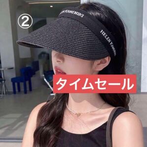 麦わらサンバイザー 通気 紫外線カット UVカット レディース 軽い ②サンバイザー サンハット ヘアフープ 帽子 ハット