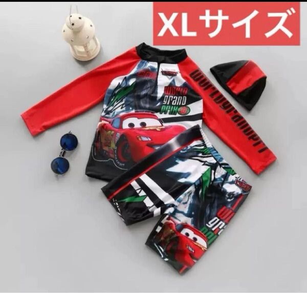 カーズ 水着セット 男の子用 赤黒 110cmラッシュガード