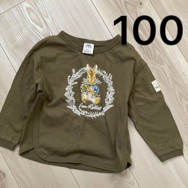 ピーターラビット ロンT 長袖Tシャツ 長袖 Tシャツ プリント 100 カーキ 綿100