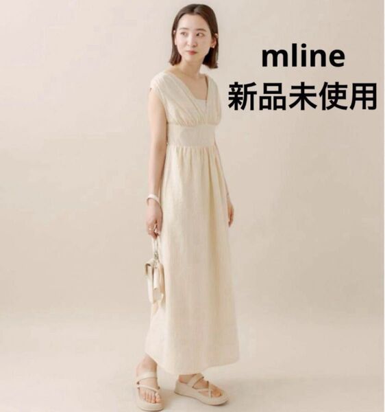 【mline】ストライプフレンチスリーブワンピース ロングワンピース ノースリーブワンピース かわいい