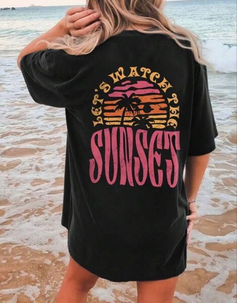 SUNSET バックプリント Tシャツ M