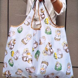 猫ちゃん柄 エコバッグ【ミツバチの着ぐるみ 水色】