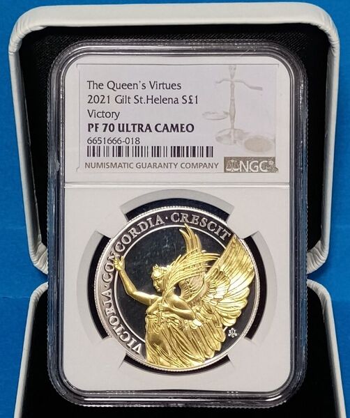 2021 イギリス領セントヘレナ 女王の美徳 勝利 1ポンド プルーフ銀貨 NGC PF70UC
