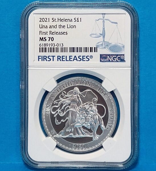 2021 イギリス領 セントヘレナ ウナとライオン 1オンス 1ポンド銀貨 NGC MS70FR エリザベス女王