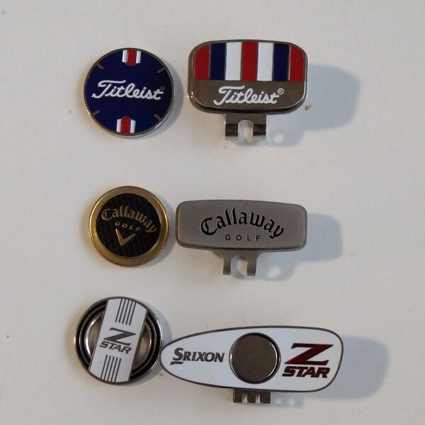 ゴルフクリップマーカー Titleist Callaway SRIXON 3個セット