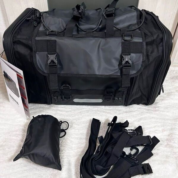 バイク シートバッグ リアバッグ 40L→60Lまで拡張 三重防水 ブラック 大容量 ツーリングバッグ レブル250 GB350