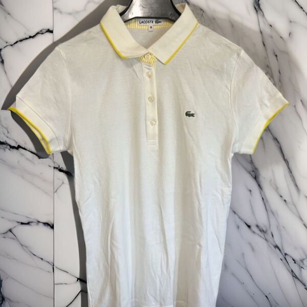 LACOSTE 半袖ポロシャツ ホワイト/イエロー 38号