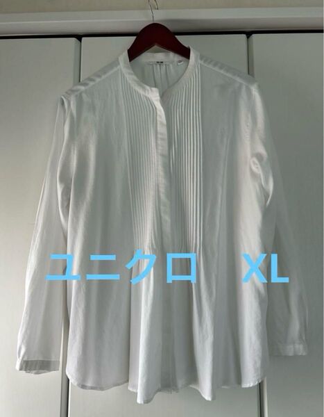 【美品】ホワイト XL レーヨンピンタックブラウス