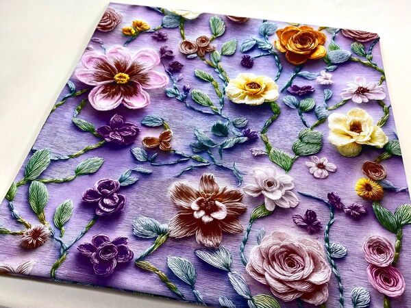 USAシーチング綿100%生地幅110cm×100cm.6574.刺繍風プリント.紫色