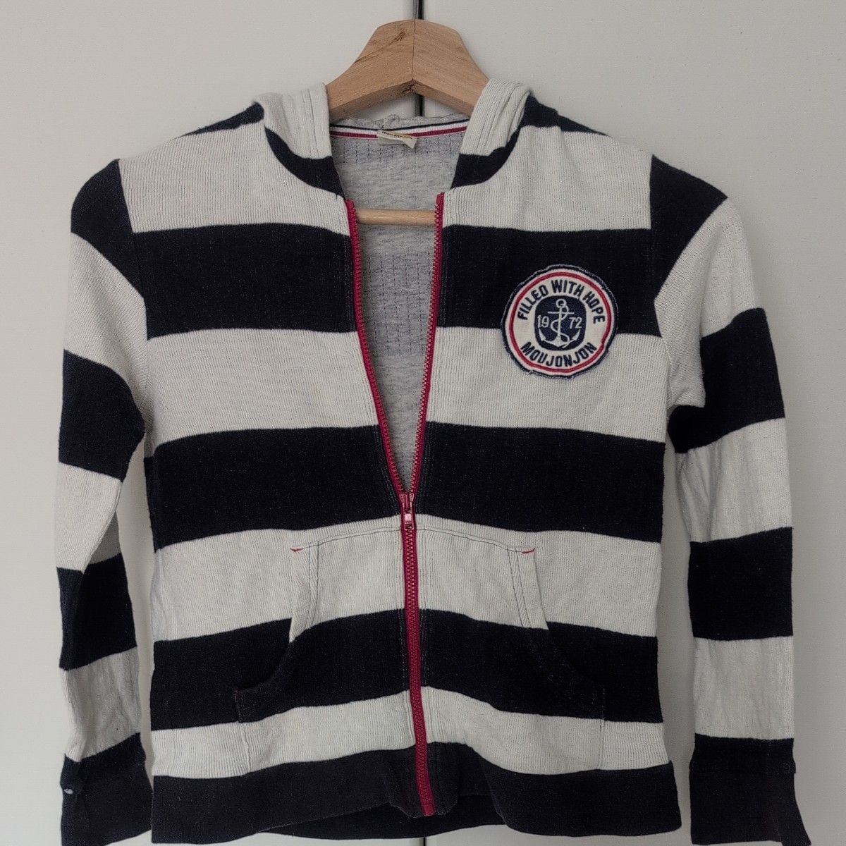 Moujonjon ボーダー柄 ジップアップパーカー キッズ　130