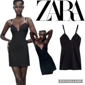 新品タグ付き ZARA ザラ ビジューワンピース ボディコン セクシー キャミワンピ ドレス
