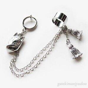 狐面フープイヤリング&イヤーカフス【ピアス等パーツ交換無料】