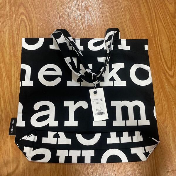 marimekko マリメッコ ロゴトートバッグ 黒×白 未使用