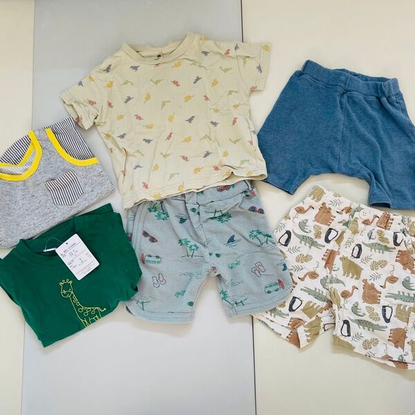 半袖Tシャツ ズボン まとめ売り セット 80 男の子 デニム 動物 恐竜 ワッフル素材 綿100