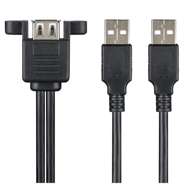 ☆50cm【USB 2.0 延長ケーブル 】デュアル オス-メス スクリューパネル マウント付き