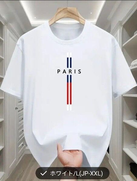 【新品】PARIS ロゴ メンズ半袖T シャツ ホワイト XXL サイズ コットン100%