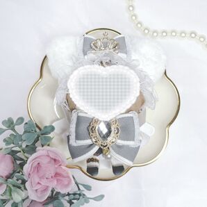 〇 にじぱぺ ぬい服 10㎝ 〇 ヘッドドレス リボン 猫耳 グレー×ホワイト