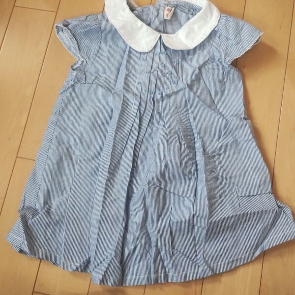 ベビー服 ワンピース 襟付き ストライプ柄90㌢☆