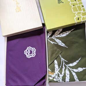 未使用 昭和レトロ 風呂敷 2枚 当時の箱入り 2点 紫 濃い緑 ダークグリーン