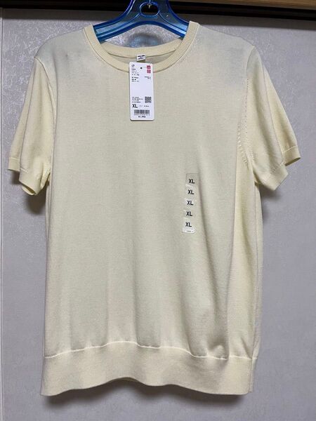 タグ付き 未使用 UNIQLO UVカットクルーネックセーター半袖 イエロー 251-474983