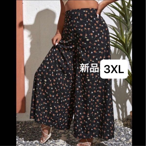 新品 レディースワイドパンツ 薄手 3XL 4L 大きいサイズ ゆったり 花柄 小花柄 夏服