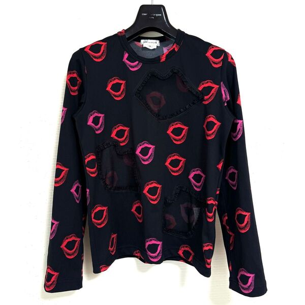 《美品》 COMME des GARCONS コムデギャルソン チュール フリル カットソー ロンT Tシャツ 長袖 リップ柄 S