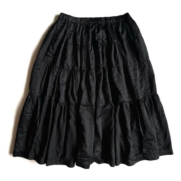 《美品》tricot COMME des GARCONS トリコ コムデギャルソン ポリ縮 サテン ティアードスカート ブラック