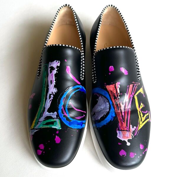 《美品》Christian Louboutin クリスチャン ルブタン LOVE ペイント スリッポン ブラック 43 約28cm