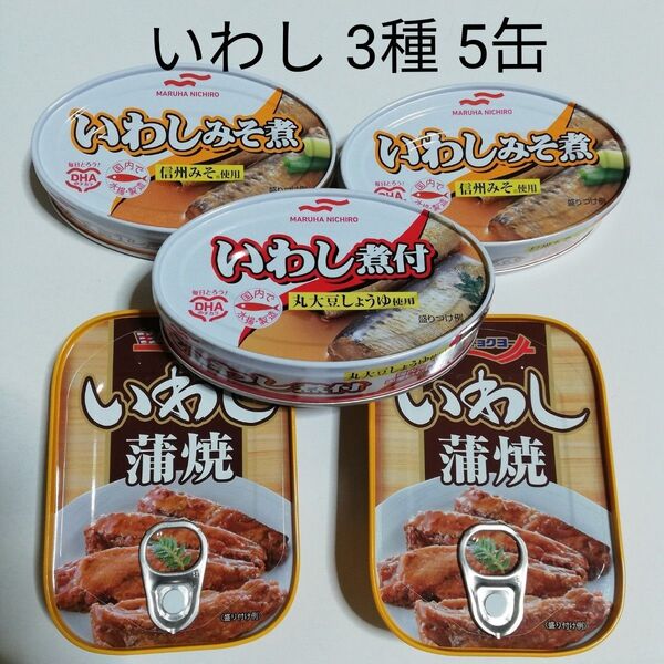 マルハニチロ いわし 煮付×1缶 みそ煮×2缶 キョクヨー いわし蒲焼×2缶 缶詰 イワシ缶 いわし缶 鰯 非常食