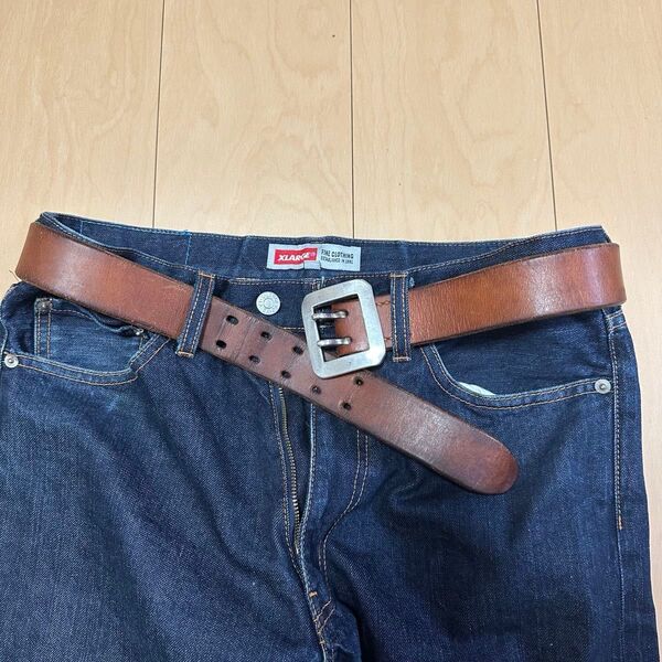 THE FLAT HEADフラットヘッド ダブルピンレザーベルト W32 本革