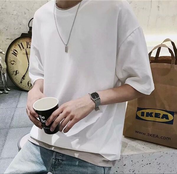レイヤード風 オーバーサイズ Tシャツ メンズ XLサイズ ホワイト 半袖
